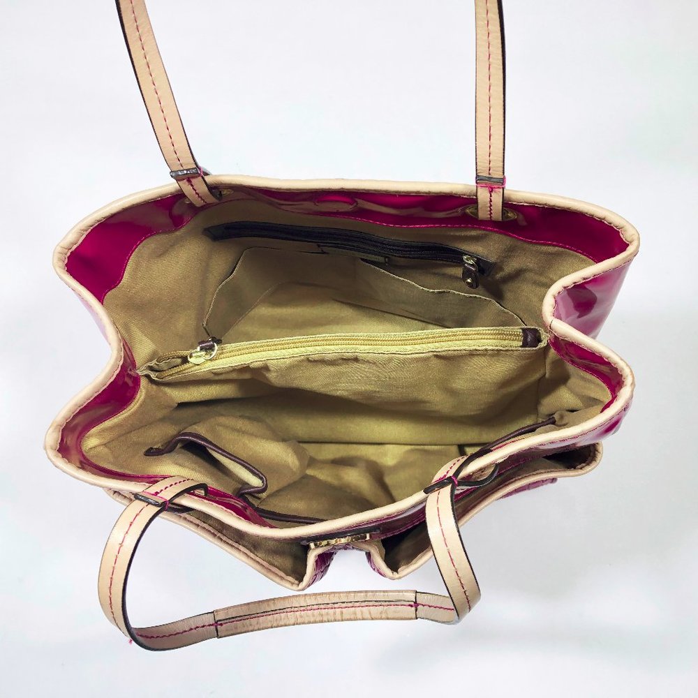 VGC Raspberry Basket Weave Faux Leather Tote - Picture 5 of 7